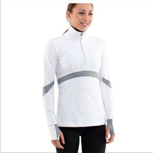 Lululemon Run: Distance Pullover in White / Heathered Blurred Grey Size 6 EUC